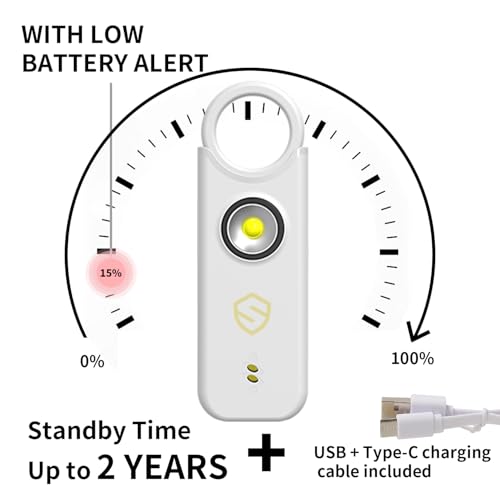 Personal Alarm for Women, Men, Kids, Elderly, Self Defense - Designed by Women 140DB Extra Speakers Alarm with Strobe Light, Rechargeable, Safety Alarms and Premium Keychain (Pure White) - color: Pure White
