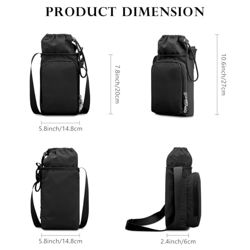 Water Bottle Carrier 32oz Adjustable Convenient holder with Handy Storage - color: Black