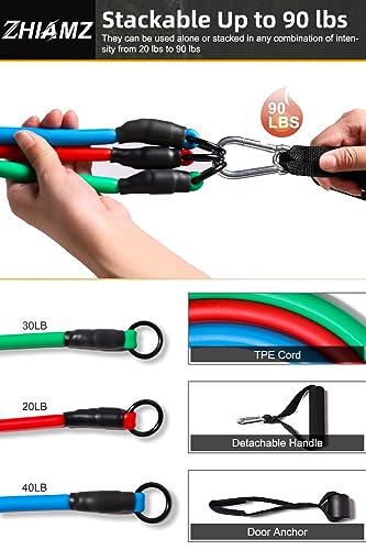 Resistance Bands with Handles, Exercise Bands with Handles, Door Anchor - color: 3-in-1 Band-90lbs