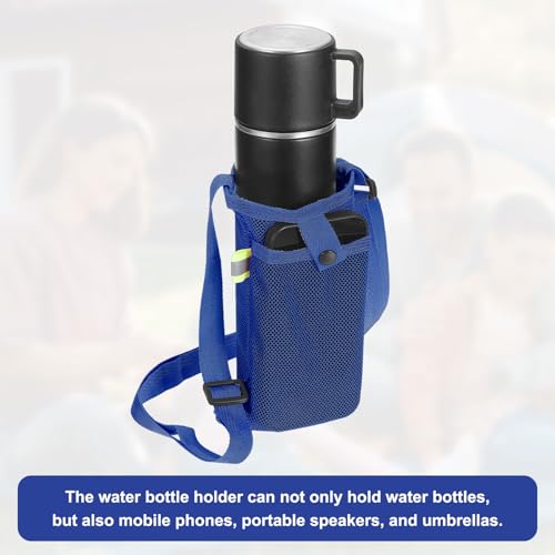 Uxcell Water Bottle Holder With Adjustable Shoulder Strap, Carrier Bag, Mesh Crossbody Carrier With Pocket for Sports, Hiking, Walking, Travel - color: Blue