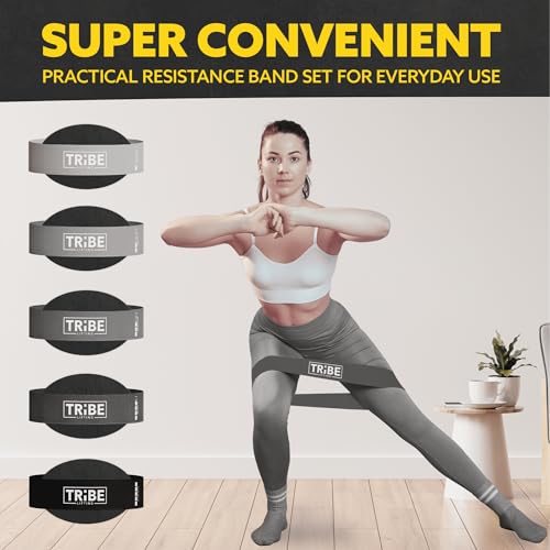 Fabric Resistance Bands for Working Out, 5-Band Set for Legs and Glutes - color: Grey