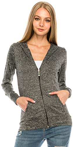 Eevee Women's Full Zip Hoodie - Lightweight Jacket Active Sweater Hooded Sweatshirt Slim Fitting Yoga Activewear - color: Act Grey, size: X-Large