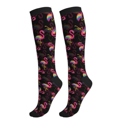 Avocado Compression Socks Women Men Knee High Stock for Running Work Support Nurses Travel - color: Flamingo Bird