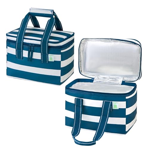 VENO 2 Pack Insulated Lunch Bags, Water-Resistant, Classic Navy Stripe - color: Classic Navy Stripe, size: 10.63"W x 8"H x 6.7"D - 2 Pack