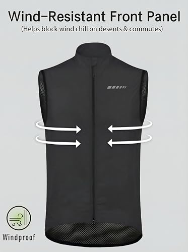 qualidyne Men's Windproof Cycling Vest, Full-Zip, 3 Rear Pockets - color: Black, size: XX-Large