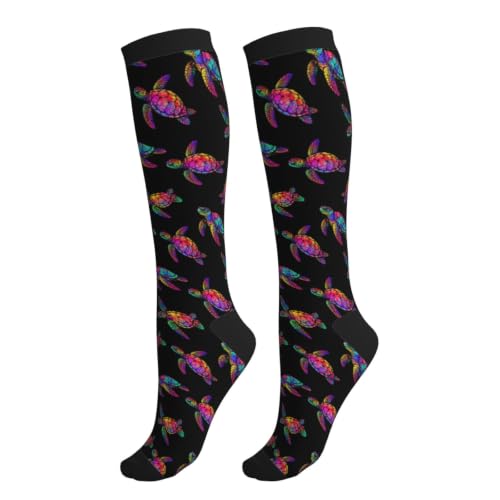 Avocado Compression Socks Women Men Knee High Stock for Running Work Support Nurses Travel - color: Turtle