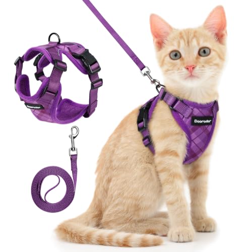 Dooradar Cat Harness and Leash Set, Adjustable and Escape Proof, Xs - color: Argyle Purple, size: Xs