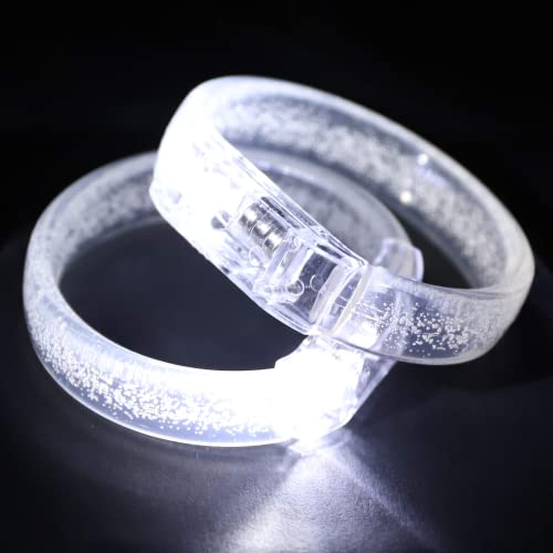 LED Light up Bracelets, White Glow Wristbands Party Favors Toys Supplies for Birthday, Halloween, Carnivals Parties, Clear Case 30 Pack