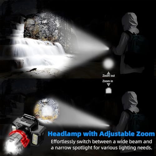 Headlamp Flashlight, Ultra-Light Bright LED Rechargeable Headlight with USB Cable, 5 Light Mode, Motion Senser and Adjustable Angle and Zoom Modes for Outdoor Camping Running Hiking Fishing