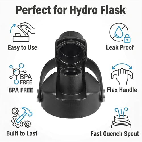 Lid for Hydro Flask 32 40 oz Wide Mouth, Replacement Lids Compatible with Hydro Flask Wide Mouth Water Bottle, Top Spout Lid with Handle, Wide Mouth Lid Chug Cap Accessories - color: Black - 1 Pack