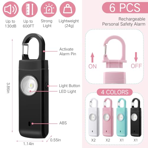 Tellegloww 6 Pcs 130 dB Personal Safety Alarm for Women, Multicolor, Snap - color: Multicolor, style: Snap