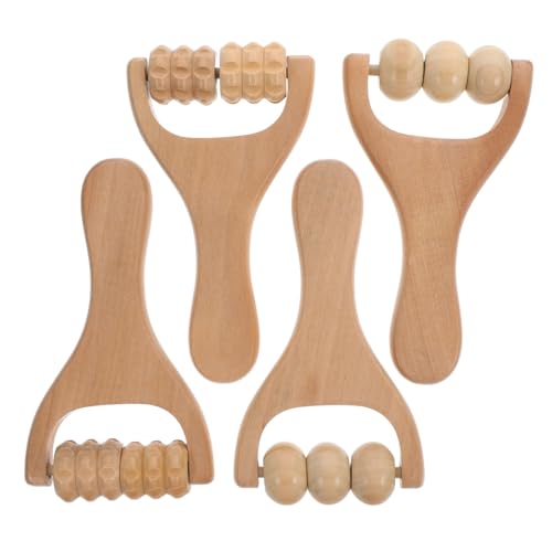 LALAFINA Wooden Massage Rollers, 4Pcs Handheld Foot Massage Tools