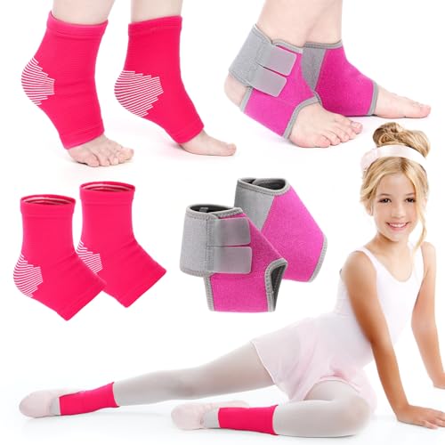 Tarpop 2 Pairs Kids Ankle Brace, Compression Sleeves, L+M, Pink - color: Pink, size: Medium,Large