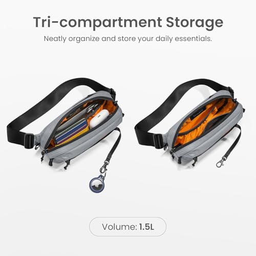 tomtoc 1.5L Sling Bag with RFID Blocking Crossbody Chest Pack for Men Women - color: Light Gray, size: 1.5L