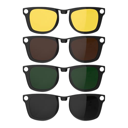 HIBLOKS 4Pcs Polarized Clip for Ray-Ban Meta Wayfarer (RW4006/RW4012 50-22) - size: Size M Black+Green+Brown+Yellow (4Pcs)