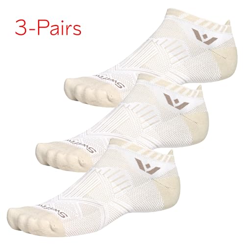 Swiftwick- ASPIRE (3 Pairs) No-Show Running Socks, Cycling Socks, Compression Fit - color: Oatmeal, size: Medium