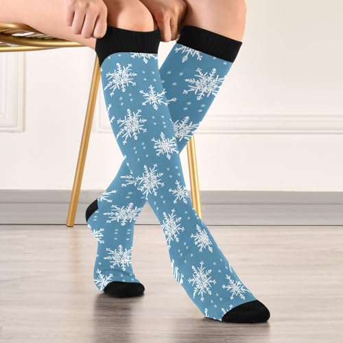Snowflake Red Christmas Compression Sock for Women Men Funny Support Knee High Socks Running,Nurses,Travel - color: Christmas Snowflake Blue