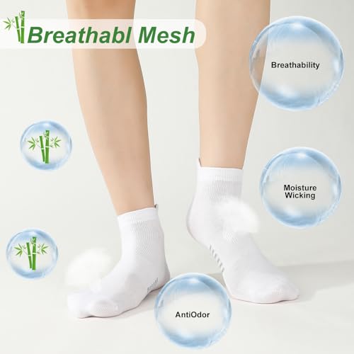 6 Pairs Thin Breathable Bamboo Ankle Socks for Women - color: White,blue,pink,green,grey,blue, size: Small