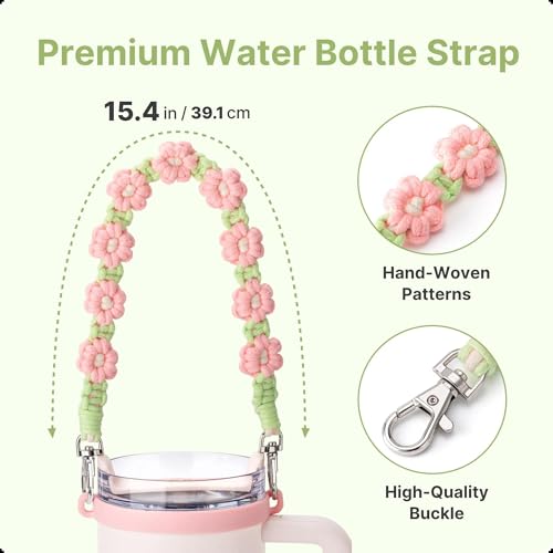 Water Bottle Handle Strap for Stanley Cup, Owala and Most 12-40oz Bottles - color: Daisy Green
