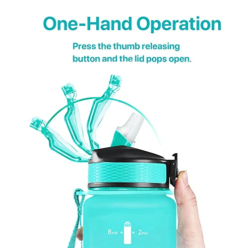 EYQ 32oz Water Bottle with Straw, Sports Bottle with Time Marker - color: 5.Green/Purple Gradient