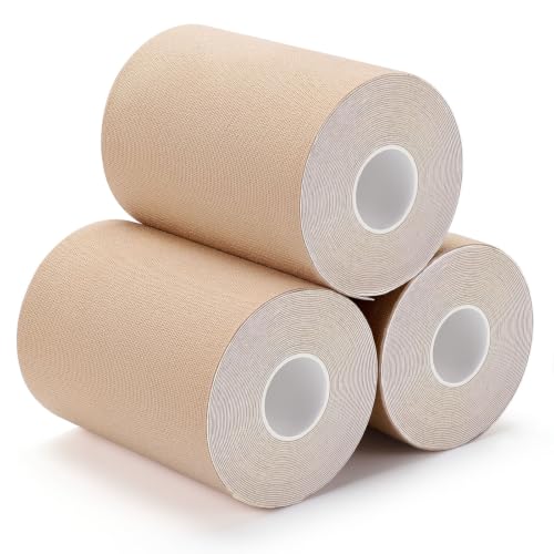 3 Rolls Wide Kinesiology Tape, Waterproof, 4" x 5.5yd, Light Beige - color: Light Beige - 4in