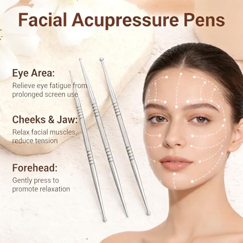 Facial Reflexology Tool Set – Includes 6 Acupuncture Pen Heads for Ear & Facial Acupressure Points, Multi-Size for Personalized Treatment