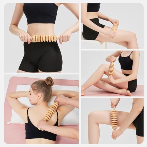 Wooden Cellulite Muscle Roller for Legs and Thighs - Handheld Fascia Blaster Tool for Muscle Relief, Lymphatic Drainage & Body Sculpting - Anti Cellulite Massager for Women & Men (9 Wheel) - color: Wooden Straight