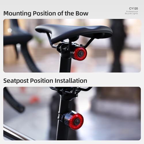 Bike Tail Light/Rear Light — Auto-On, Smart Brake Warning, USB Rechargeable, 6 Lighting Modes, Light Sensor, 40H Runtime, Battery Level Indicator, IP65 Waterproof, LED Backlight