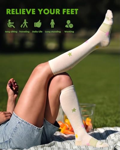 Bamboo Viscose Compression Socks for Women - color: Pastel Bow Stars, size: Large-X-Large