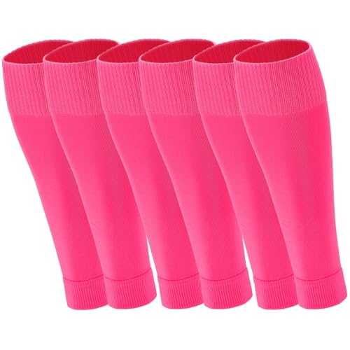Ultrafun 3 Pairs Leg Sleeves Pre-cut Soccer Sleeves Compatible with Grip Socks Shin Guards Sleeves for Soccer Football - color: Rose Red, size: Medium