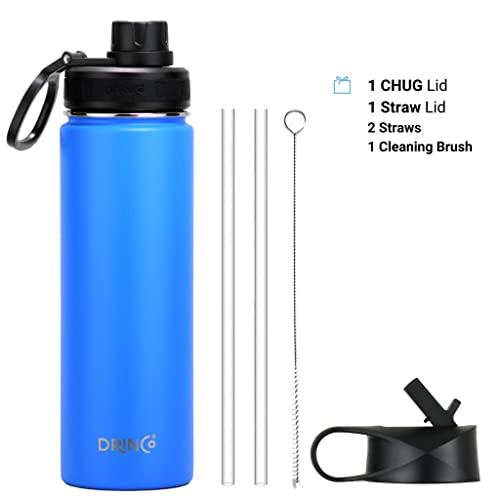 Drinco Stainless Steel Water Bottle Spout Lid Vacuum Insulated Double Wall Water Bottle Wide Mouth Leak Proof Keep Cold Sport Camping Hiking (22oz Royal Blue) - color: 22oz Royal Blue