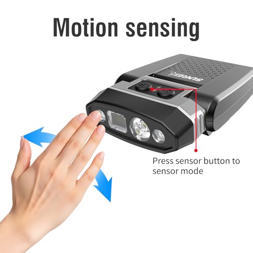 SUNREI 1800 mAh Rechargeable 300 Lumen LED Headlamp with Motion Sensor - size: H300-rock ash