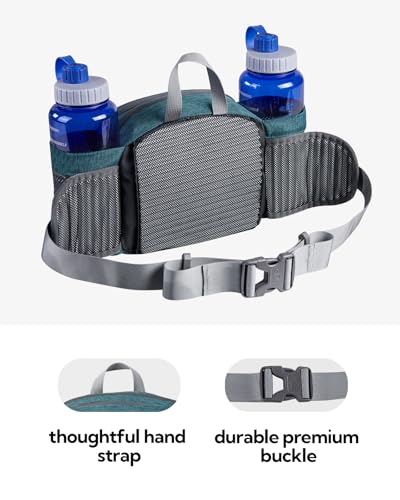 WATERFLY Fanny Pack Waist Bag: Fannie Pack 2 Water Bottle Holders Lumbar Belt Hiking Walking Running Jogging Camping Large Woman Man (Bottle Not Included) - color: Teal Bule