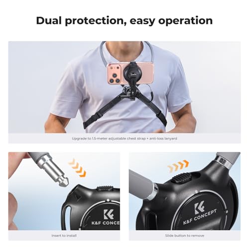 K&F CONCEPT 2-in-1 Magnetic & Clip-on Neck Phone Holder - color: Gray