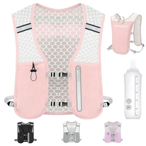 Running Hydration Vest, Adjustable Chest Straps Running Vest for Women Men with 500ml Soft Flask - color: Pink