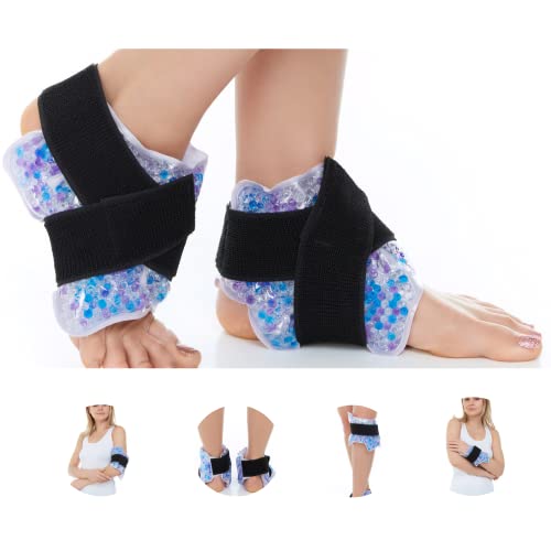FOMI Ankle Hot Cold Gel Bead Ice Packs | 2 Pack | Cool Compress for Foot, Knee, Elbow, Wrist, Calf, Shin | Swelling, Plantar Fasciitis, Surgery, Achilles Tendonitis, Sprained Ankle Pain Relief
