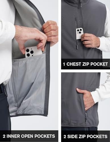 fit space Men's Lightweight Vest Softshell Sleeveless Windproof Jacket with Zipper Pocket Cycling Travel Hiking Running Golf - color: Grey, size: 3X-Large