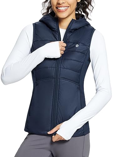 baleaf Women's Winter Running Vest Fleece Hooded Jacket Warm Slim fit - color: Navy Blue, size: XX-Large