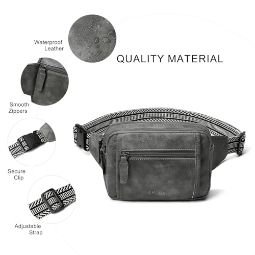 LATMAP 3L TRIPLE ZIP Fanny Packs Belt Bag For Women Men Crossbody Waist Pack Sling Chest Bum Travel Bag Purse Faux Leather Fashion Cute Dark Grey - color: Dark Grey