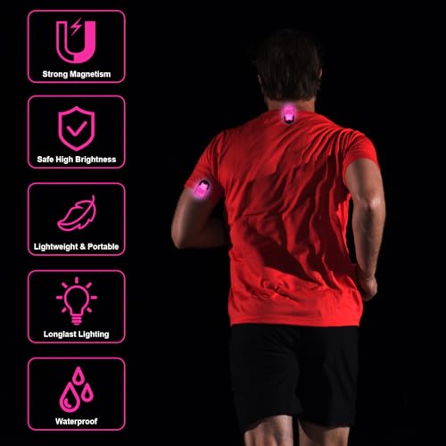 Aucuu Reflective Running Gear Set, Magnetic LED Clip Lights, Rechargeable Magnet Clip, Running Safety Lights with 3 Lighting Modes, High Visibility, Brightly Luminous for Night Running, Cycling - color: #2 Pink