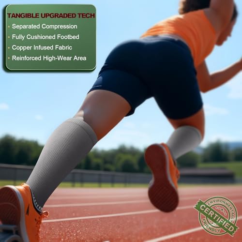 BULLIANT Men's Cushioned Compression Knee High Sports Recovery Socks 3Pack - color: 3pairs-gray8396, size: Small-Medium