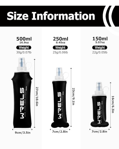 WRELS TPU Soft Flask Lightweight Portable Reusable Water Bottle,BPA Free Collapsible Flask for Hydration Pack in Running Hiking Cycling and Marathon - color: Black-500ML*2