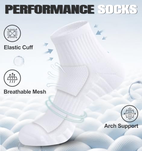 Men's Cushioned Ankle Socks, Athletic Running Gym Socks 6 Pairs - color: 6 Pairs Pure White, size: 10-13