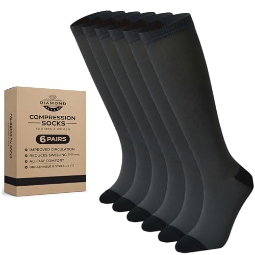 Diamond Star 6 Pairs Compression Socks for Men & Women, Knee High Socks - color: 6 Pairs Charcoal