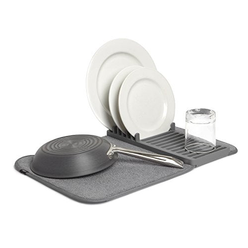 Umbra Udry Dish Drying Rack, Folding Dish Drainer Mat, Mini, Dark Grey - color: Gray, size: 20" x 13"