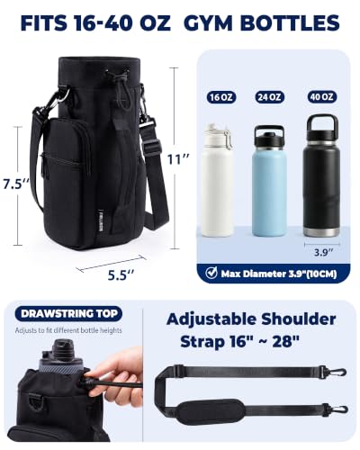 Magnetic Gym Bag Water Bottle Carrier Holder, Insulated Crossbody Purse - color: Black