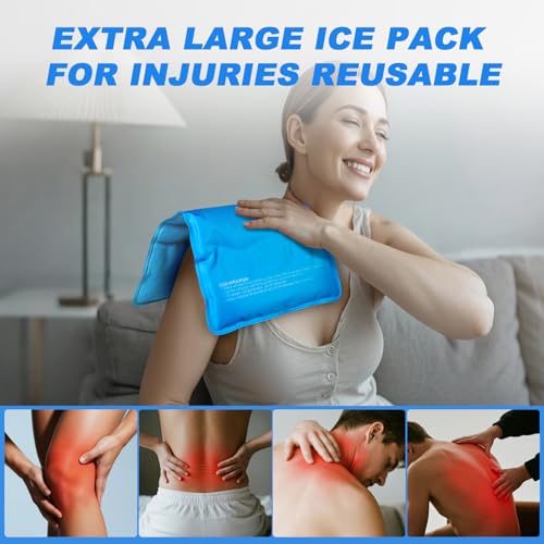 RelaxCoo 2 Pack Large Flexible Ice Pack for Injuries Reusable Gel, 11x14.5 Inches, Cold Compress for Hip, Shoulder, Knee, Back Pain, Swelling, Bruises, Surgery - style: BLUE 2 PACK