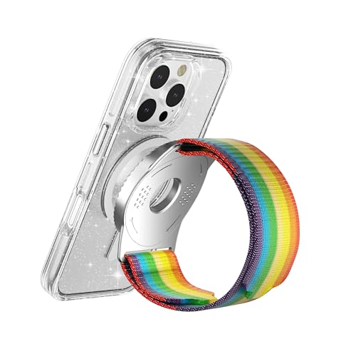 BAISRKE Magnetic Running Armband for MagSafe Case - 360° Rotatable Phone Grip with Adjustable Scent Compartment & Detachable Lanyard Compatible iPhone/Android (Rainbow & Silvery) - color: Rainbow&Silver, size: XL (fits Wrist/Armband up to 15")