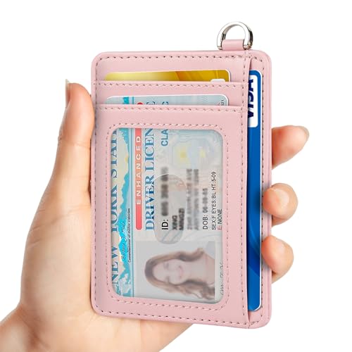 Slim Minimalist Front Pocket Wallet, RFID Blocking Credit Card Holder Wallet with Integrated D-Shackle for Men Women - color: Cowhide Pink