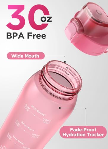 Opard Zip 30oz Plastic Water Bottle Dishwasher Safe, Leakproof Flip-Top Lid, BPA Free Tritan, Wide Mouth Reusable Sports Water Bottle for Gym Hiking Commuting Outdoor Travel and School - color: Sakura Pink, style: 30 Ounces